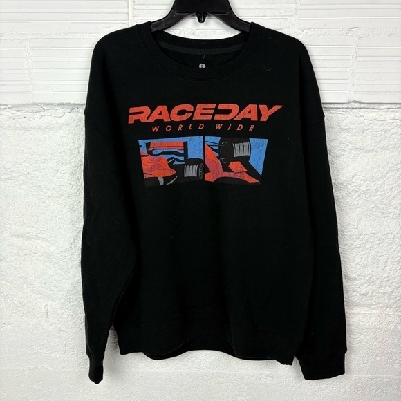 Goodie Two Sleeves Other - NWOT GOODIE TWO SLEEVES Black race day world wide race car fleece Sweater SZ L